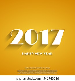 Happy New Year 2017 white text on yellow background. Template holidays card. Winter holiday greetings. Vector illustration eps10