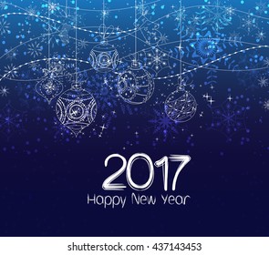 Happy new year 2017, winter christmas background with balls - Shutterstock ID 437143453
