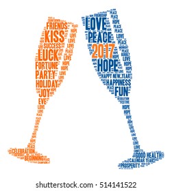 Happy New Year 2017 word cloud on a white background. 