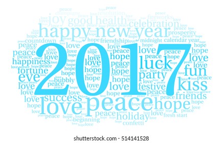 Happy New Year 2017 word cloud on a white background. 