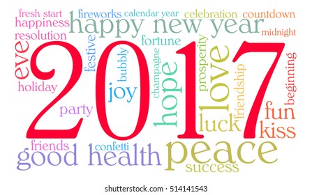 Happy New Year 2017 word cloud on a white background. 