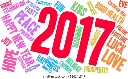 Happy New Year 2017 word cloud on a white background. 