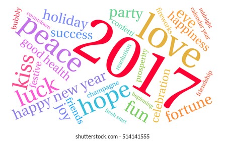 Happy New Year 2017 word cloud on a white background. 