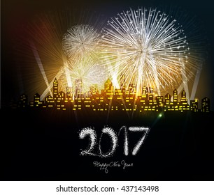 Happy new year 2017 written with Sparkle firework