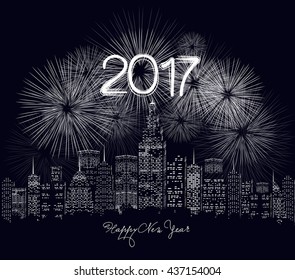 Happy new year 2017 written with Sparkle firework and led