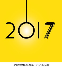 Happy New Year 2017 yellow background, vector stock.
