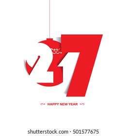 Happy New Year 2017,stylized red text background.Vector illustration.