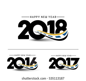 Happy new year 2018 - 2017 - 2016 Set  Text Design Vector illustration