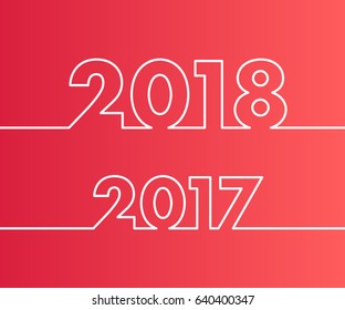 Happy New Year 2018 and 2017 background. Calendar design typography vector illustration. Year number with outline digits.