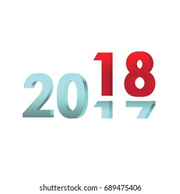 Happy New Year 2018. 2017 is fading and turning into 2018. Isolated numbers in white background. 3d vector illustration.
