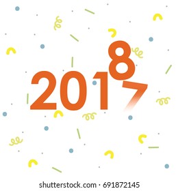 Happy New Year 2018. 2017 is fading and turning into 2018. Numbers in white confetti background. Isolated vector illustration.