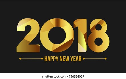 Happy new year 2018. Year 2017 vector design element. Low poly illustration. Gold design. Merry Chrstmas Background for dinner invitations, festive posters,promotional depliant, greetings cards