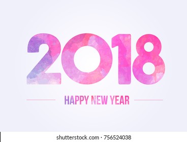 Happy new year 2018. Year 2017 vector design element. Watercolor illustration. Merry Chrstmas Background for dinner invitations, festive posters,promotional depliant, greetings cards.