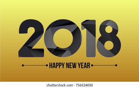 Happy new year 2018. Year 2017 vector design element. Low poly illustration. Gold design. Merry Chrstmas Background for dinner invitations, festive posters,promotional depliant, greetings cards