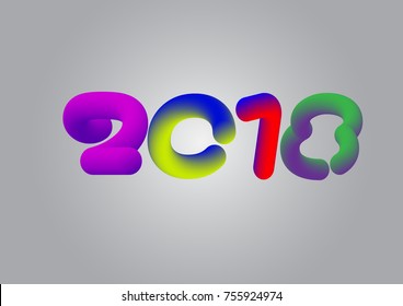 Happy New Year 2018 3D Rainbow Liquid style. Vector design eps.10