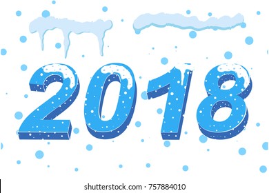 Happy New Year 2018. 3D Christmas numbers on a white background. Snow numbers.Vector illustration