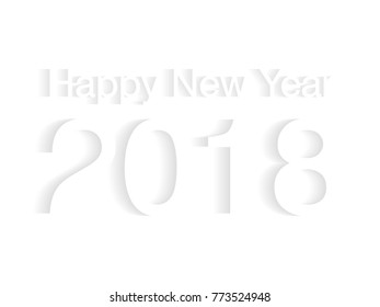 Happy New Year 2018 3D extruded text with shadow on white background. Vector minimal design for with greeting card design template, banner or background.