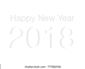 Happy New Year 2018 3D extruded text with shadow on white background. Vector minimal design for with greeting card design template, banner or background.
