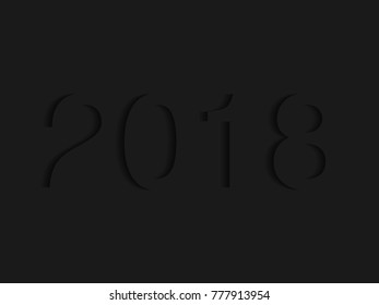 Happy New Year 2018 3D extruded text with shadow on black background. Vector minimal design for with greeting card design template, banner or background.