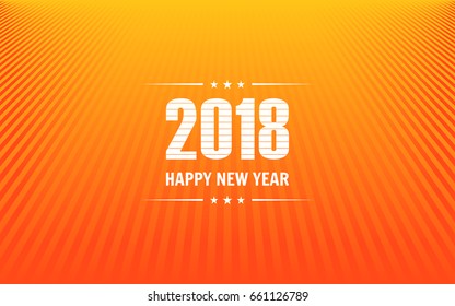happy new year 2018 with abstract technology stripe lines pattern on summer orange color background (vector)