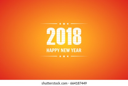 happy new year 2018 with abstract stripe lines pattern on summer orange color background (vector)