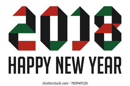 Happy New Year 2018 abstract number vector symbol icon holiday design button web. with color of palestine flag.