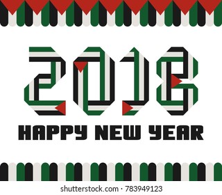 Happy New Year 2018 abstract number vector symbol icon holiday design button web. with color of palestine flag.