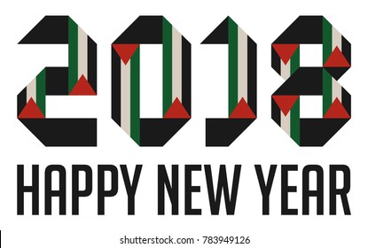 Happy New Year 2018 abstract number vector symbol icon holiday design button web. with color of palestine flag.