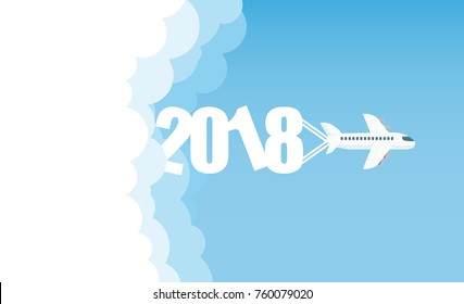 Happy new year 2018 of aircraft in the sky, vector illustration