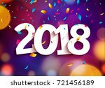 Happy New Year 2018 background decoration. Greeting card design template 2018 confetti. Vector illustration of date 2018 year. Celebrate brochure or flyer.