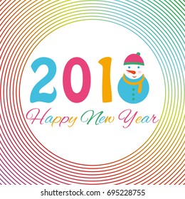 Happy new year 2018 background with snowman and snow, vector illustration.