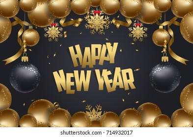 happy new year 2018 background with christmas confetti gold and black colors lace for text 2018