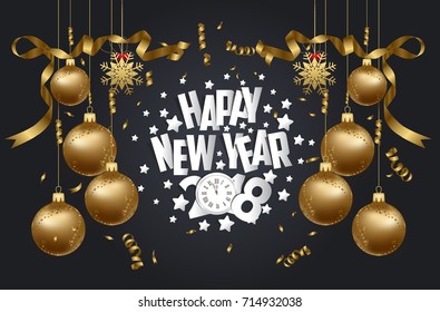 happy new year 2018 background with christmas confetti gold and black colors lace for text 2018