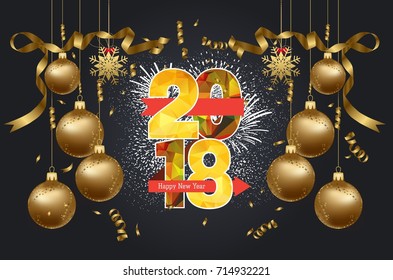 happy new year 2018 background with confetti gold and black colors