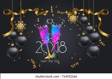 happy new year 2018 background with christmas confetti gold and black colors lace for text 2018