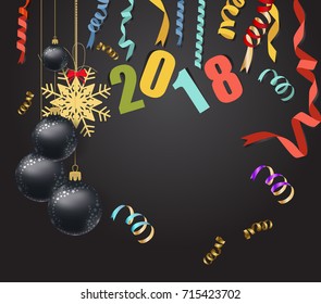 happy new year 2018 background with christmas confetti gold and black colors lace for text