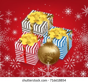 happy new year 2018 background with ball and snowflakes