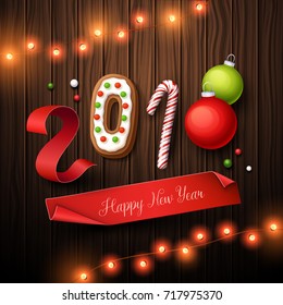 Happy New Year 2018 background. Vector illustration.