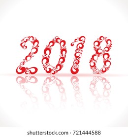 Happy New Year 2018 background. Template for greeting card, poster, banner. Handwritten ornate red color "2018" on white background 