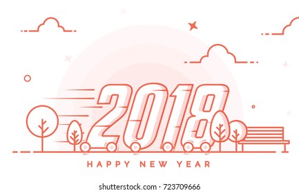 Happy New Year 2018 background in lineart style.