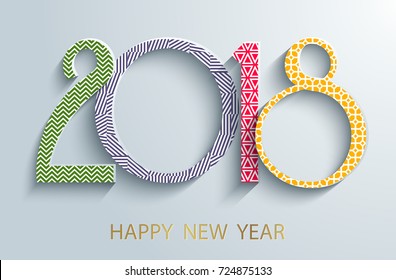 Happy New Year 2018 background. Paper white design with shadows. Decorative background for Christmas and the New Year. Vector