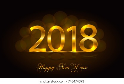 Happy New Year 2018. Background with golden sparkling texture. Gold Numbers 0, 1, 2, 8. Vector Illustration for holiday greeting card, invitation, calendar poster banner