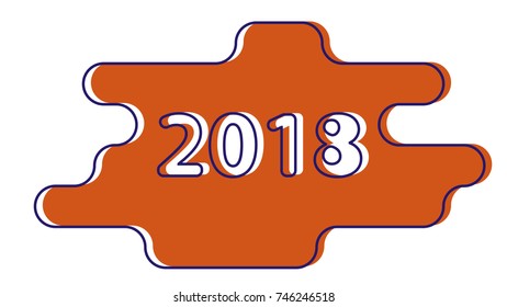 Happy New Year 2018  in the background orange tabloid clouds of shapes with blue stroke. For your design, postcards and web design.