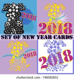 Happy New Year 2018 Background for your Seasonal Greetings Card or Christmas themed invitations. Set of year cards.