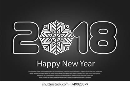 Happy New Year 2018 background with paper cuttings. Numbers 1, 2, 8 and snowflake cut from paper for holiday greeting card, invitation, calendar poster, banner. Vector Illustration .