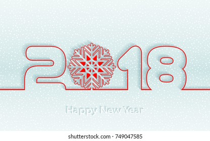 Happy New Year 2018 background with paper cuttings. Numbers 1, 2, 8 and snowflake cut from paper for holiday greeting card, invitation, calendar poster, banner. Vector Illustration .
