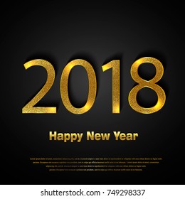 Happy New Year 2018. Background with golden sparkling texture. Patina Gold Numbers 0, 1, 2, 8. Bright foil sketch surface. Vector Illustration for holiday greeting card, invitation, calendar poster.