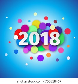 Happy New Year 2018 background. Template design for greeting card with confetti and date  2018 year. Festive flyer or brochure. Creative vector illustration
