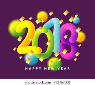 Happy New Year 2018 background. Greeting card design template 2018 confetti. Vector illustration of date 2018 year. Celebrate brochure or flyer.