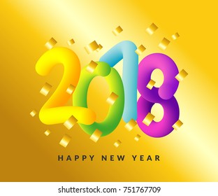 Happy New Year 2018 background. Greeting card design template 2018 confetti. Vector illustration of date 2018 year. Celebrate brochure or flyer.